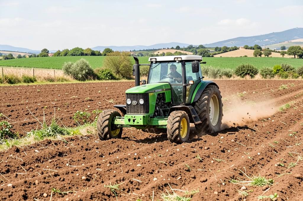 Maquinaria agrícola trabajando el terreno